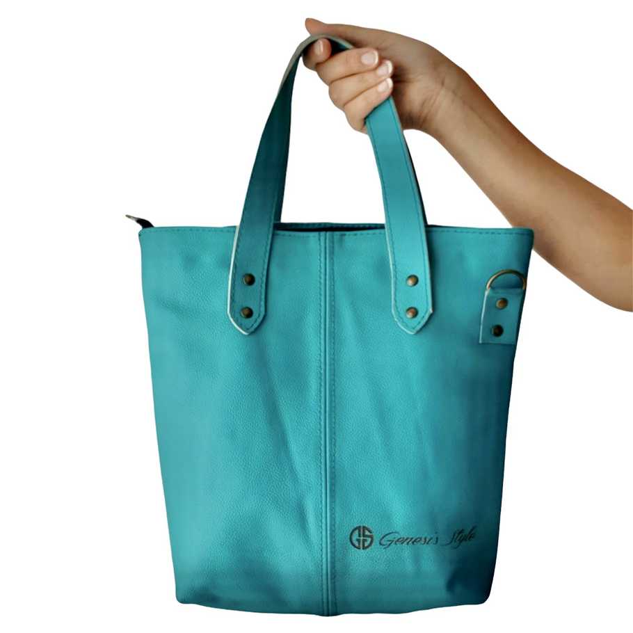 Genesis Style Genuine Leather Tote Bag - Teal