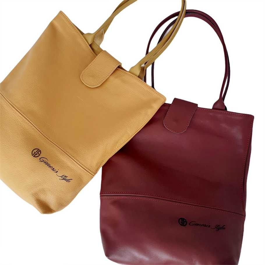 Genesis Style Genuine Leather Shopper Bag - Oxblood