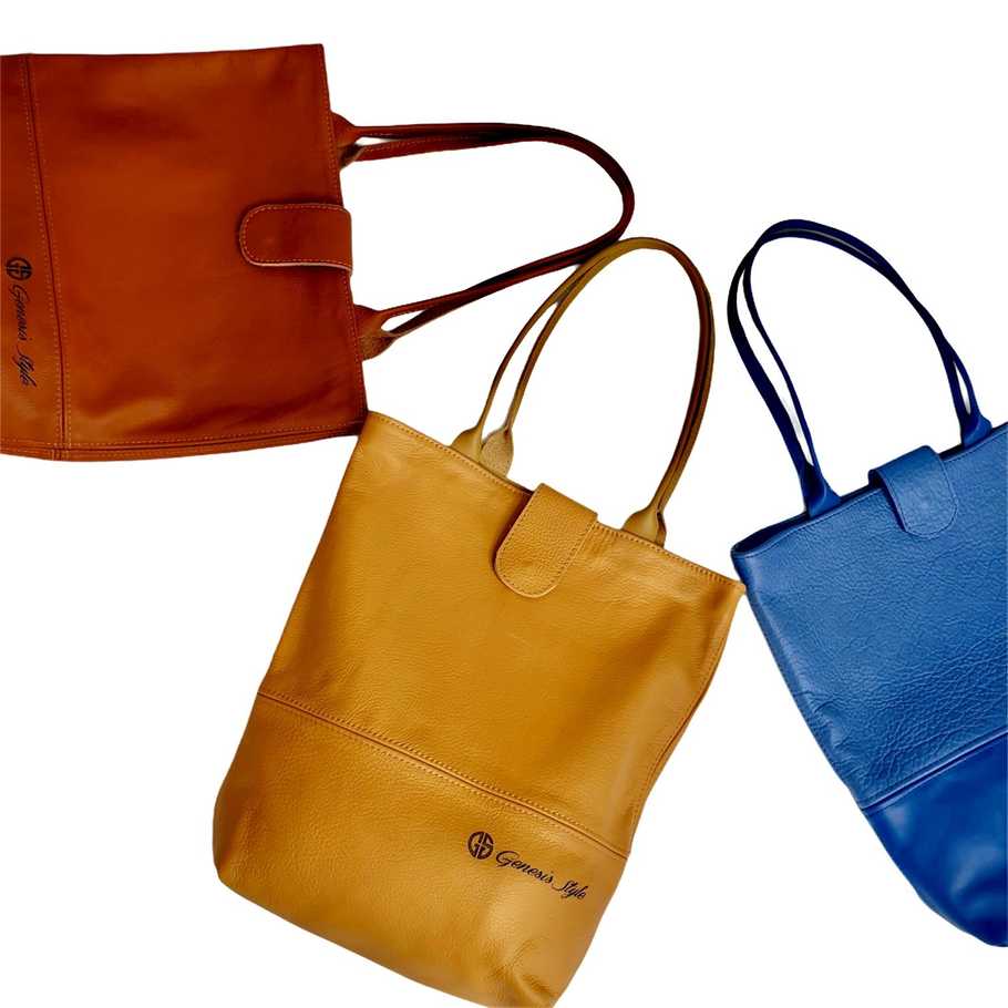 Genesis Style Genuine Leather Shopper Bag - Mustard