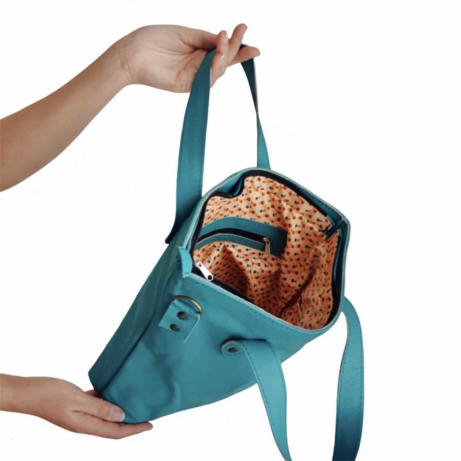Genesis Style Genuine Leather Tote Bag - Teal